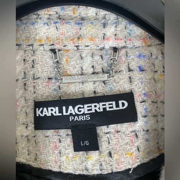 Karl Lagerfeld Tweed Belted Long Coat size Large - Picture 7 of 14